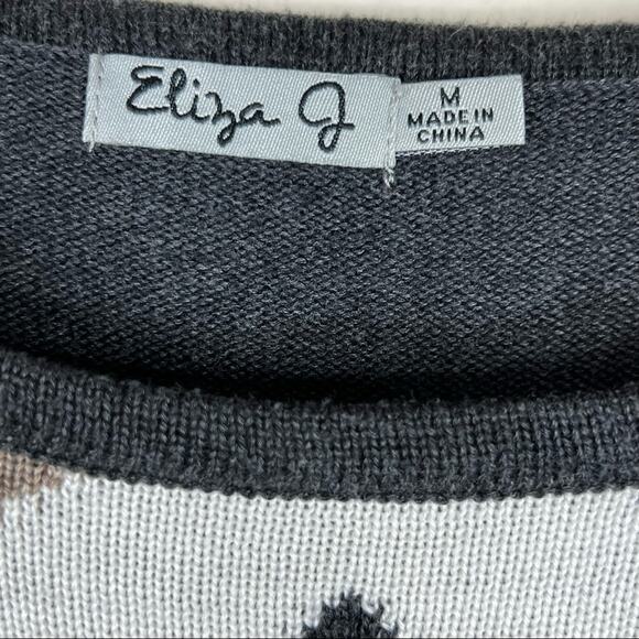 Eliza J dress geometric gray tan red white chevron colorblock rib knit midi M - Picture 6 of 7